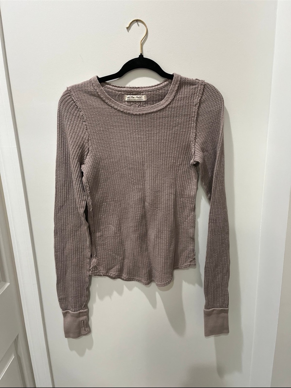Free people cotton waffle knit brown long sleeved top women’s size medium
